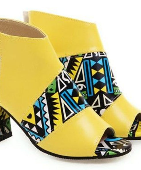Geo Pattern Block Heel Sandals